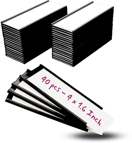 Availey 40 Pack Magnetic 'C' Channel Label Holders for Metal Racks and Shelves with Protective Films and Replacement Strips 4 x 1.6
