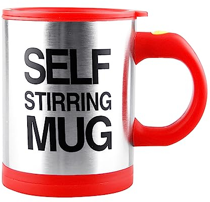 Remorui 400ml Automatic Stirring Coffee Mug Stainless Steel Self Stirring Coffee Cup Travel Mixing Cup Red