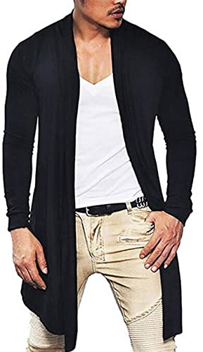 Men's Casual Cardigan, Plain Long Sleeve Shirt, Waterfall Knitted Coat, Long Sleeve, Comfortable Cardigan for Men, Waterfall Cardigan, Long Sleeve, Lightweight Knitted Coat, black, M