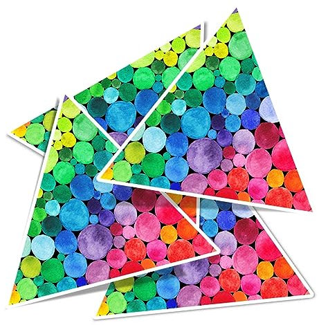 Vinyl Triangle Stickers (Set of 4) 10cm - Watercolour Rainbow Circles Pattern for Laptops, Tablets, Luggage, Scrap Booking, Fridges #53550