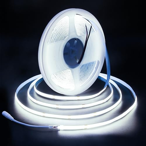 ALITOVE COB LED Streifen 10m 24V Kaltweiß Lichtband Selbstklebend 8mm Breit | Flexibel 320LEDs/m, für DIY Innenbeleuchtung Heimdekoration, Nicht Wasserdicht, Ohne Netzteil und Dimmer