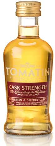 Tomatin Single Malt Whisky - Cask Strength Single Malt Whisky Miniature. Highland Scotch Whisky Matured in Bourbon & Sherry Casks 43% Alcohol/Vol 5cl Whiskey. Mini Alcohol Bottles Scottish Mens Gifts