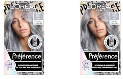 L'Oréal Paris Intensive dauerhafte Haarfarbe, Bis zu 8 Wochen glänzendes Haar und intensive Farbe, Préférence Vivid Colors, Farbe: 10.112 SILVER GREY, 1 Stück (Packung mit 2)