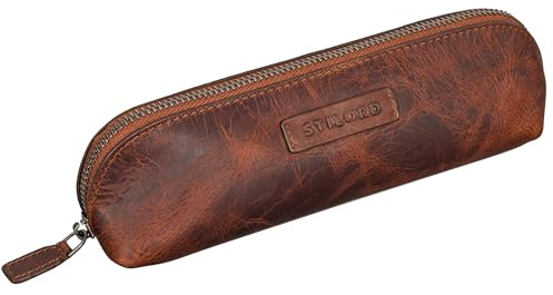 STILORD Alfons Kleines Federmäppchen Erwachsene Leder Stiftetasche federtasche klein ledermäppchen Schlampermappe Etui Echtes Leder Federmappe klein Farbe:Ambra - coganc