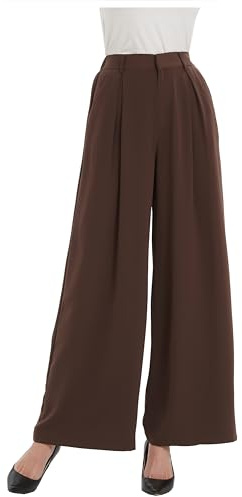Tronjori Palazzo-Hose für Damen mit hoher Taille und langem, weitem Bein, Normale Passform, Schokolade, M
