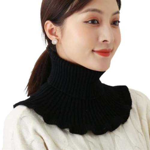 Whakano 2 Stück Gestrickter Rollkragen Falscher Kragen Abnehmbarer,Krageneinsatz Rollkragen Scarf Damen,Fake Kragen Schal Gestrickt,Warm Winter Winddicht Pullover Fake Kragen Schal,Schwarz