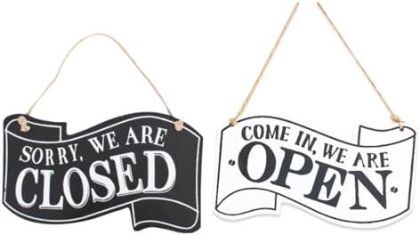 Operitacx 2pezzi Cartello Appendibile Per Porta Design Corda Testo Entra e Siamo Aperti Fronte Tornate e Siamo Chiusi Retro Decorazione Vintage Per Negozio Bar e Matrimoni