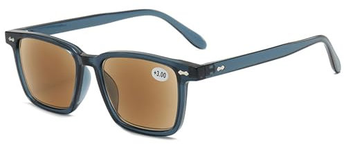 Lanomi Lesebrille Blaulichtfilter mit Sonnenschutz Getönt Lesehilfe Sehhilfe Damen Herren Sonnenlesebrille Rechteckige Sonnenbrille mit sehstärke Grau Blau Rahmen Braun Linse 2.5