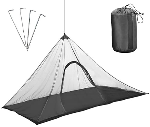 BORDEAG Moskitonetz: 1 Stück Camping Mückennetz, Wasserdicht, Leicht, für Outdoor, mit Reißverschluss, Tragetasche, Geschliffene Nägel, Schwarz (220x120x100cm)