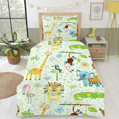 CINYE - Funda nórdica infantil de 140 x 200 cm, diseño de animales de la selva en Safari, funda nórdica para adolescentes, niño y niña, juego de cama y 65 x 65 cm