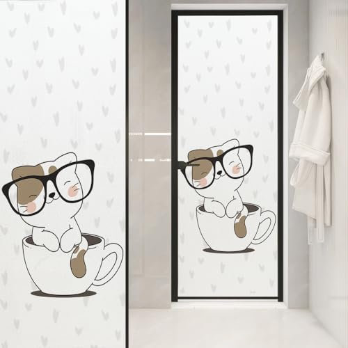 Milchglasfolie Braunherzkatze Fensterfolie Schlafzimmer Fenster Sichtschutzfolie Milchglasfolie Selbstklebend Fenster Klebefolie Fenster Sichtschutz Folie für Fenster Fensterfolie Bad 50x100cm/3 Pcs