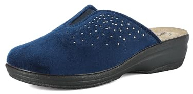 inblu Femme Pantofole Donna Con Brillantini E Inserto Elastico, Plantare Anatomico in Vera Pelle Chausson, Bleu, 36 EU