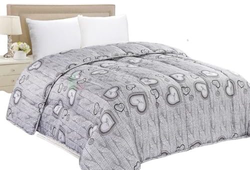 Tata Home Trapunta Invernale Singola Imbottita in Morbida Microfibra Piumone Letto Trapuntato Caldo e Soffice Autunno Inverno Traspirante Anallergico Dis.2 Love Grigio