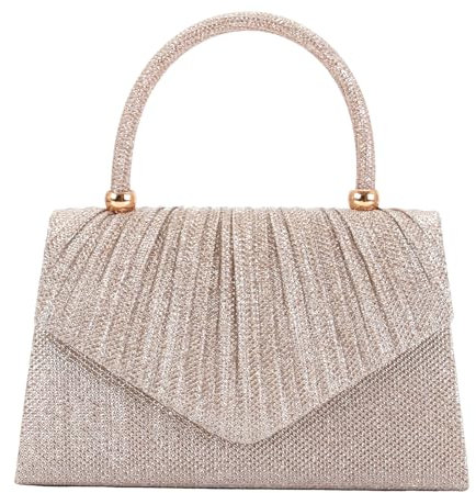 Zkydhbd Elegante Abendtasche, modische Handtasche mit Kettenriemen und schimmernden Details, Crossbody-Tasche, Schultertasche für Hochzeit, champagnerfarben, One size