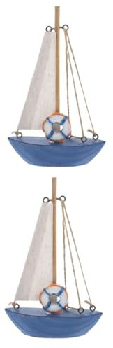 STOBOK 2stücke Mediterranes Holz-segelboot Modell Mit Nautischer Dekoration Kreatives Strandornament Für Stilvolle Wohnräume Und Urlaubsdeko Tiefblaue Farbgebung Handgefertigte