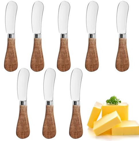 Clarmonde 8 PCS Cheese Knives Set with Wooden Handle, Butter Cutter, Mini Stainless Steel Cheese Fork Knives Shovel for Cheese Slicer, Cake, Dessert and Butter Cutter