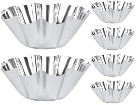 OFFSCH 6 Pack Chrysanthemum Tart Moulds Reusable Flower Shaped Baking Cups Non-Stick Stainless Steel Muffin Cups for Egg Tarts Mini Cupcakes Desserts DIY Baking Kitchen Use