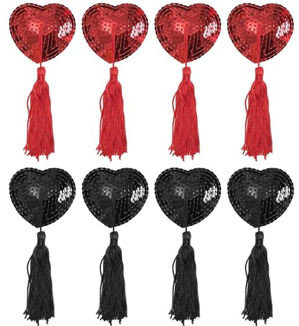 HDGSAFD 4 Paires De Cache-Tétons En Forme De Cœur Avec Paillettes, Accessoires De Sous-Vêtements, Cache-Tétons Avec Pompons, Cache-Tétons Réutilisables, Accessoires De Sous-Vêtements