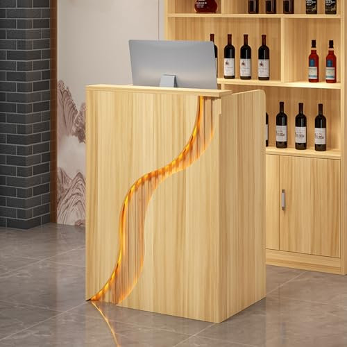 Empfangstresen an der Rezeption, Verhandlungstisch, Thekentisch für Kasse und Einzelhandel, mit abschließbarer Schublade und LED-Leuchten, Computerarbeitsplatz für Salon-Lobby-Büro