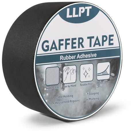 LLPT Professionell klass gaffertejp svart 50 mm x 15 m matt icke-reflekterande lätt att riva avfallsresistent gafferband för kablar fotografi (PGT51BK)