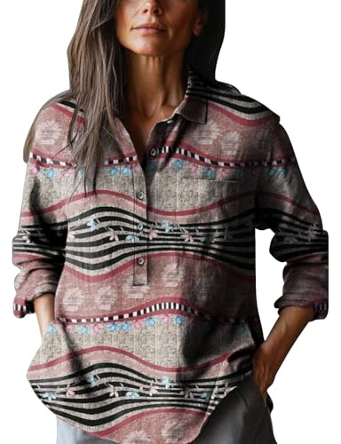 Camisas de negocios casuales para mujer, blusas de franela 111s para mujer, estilo retro, estampado floral, casual, manga larga, cómoda, de algodón, camisa de franela para mujer, talla grande, Morado