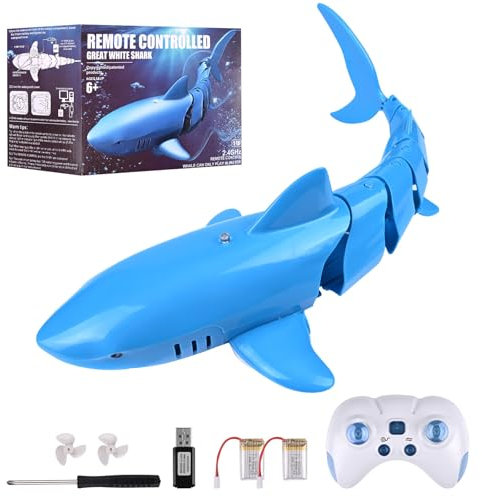 Weinsamkeit Ferngesteuertes Hai-Spielzeug, 2.4GHz Ferngesteuertes Hai-Spielzeug mit USB, Ferngesteuertes unterdem Wasser Shark Toy, Geschenk für Kinder Pool Lake Pond Garden (blau)