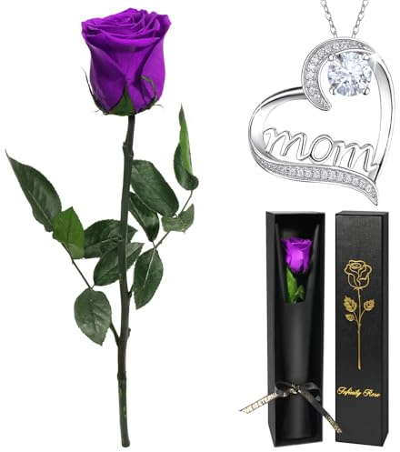 Yamonic Muttertagsgeschenke für Mama, Ewige Rose Geschenke für Mama, Ewige Echte Rose mit Mom Halskette Muttertagsgeschenk, Infinity Rose mit Stiel in Geschenkbox Geburtstags