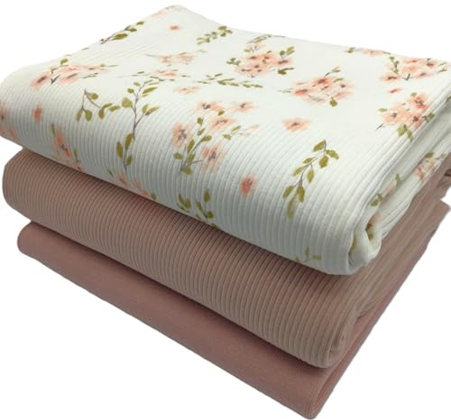 Die Stofftante Jersey-Paket Ribstrick Jersey | Rippenjersey | schmale Rippen | Ökotex (Blossom Flower)