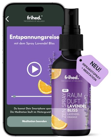 frihed.® Raumspray – Lavendel & Orange – Natürliches Duftspray – harmonisierend – mit App Meditation – Lavandula Angustifolia – Made in Lüneburg