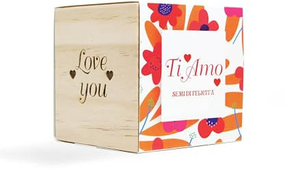 iGreen Cube Augurali - Kit Coltivazione Fiore da Regalare (I Love You) - Idea Regalo Ecosostenibile - 100% Made in Italy - Eco Cube in Legno con Semi di Fiori di Campo