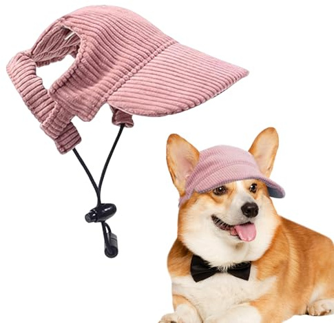 Voarge Hunde Baseballmütze, Verstellbar Hundecap mit Ohrlöchern Sonnenhut Sommer Reise Hut, Cord, atmungsaktiv, Hunde-Sonnenhut (Rosa, M)