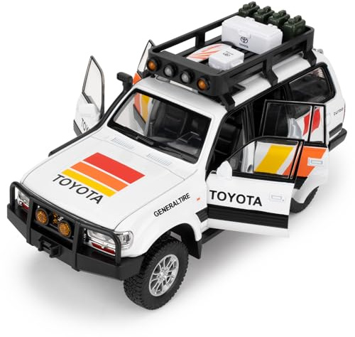 BGHSCA Spielzeugauto kompatibel mit 1:24 Land Cruiser LC80 Modellauto, Aluminium-Rückzugfahrzeug mit Sound und Licht für Kinder, Jungen, Mädchen und Sammler (weiß)