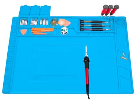 AMSAMOTION Soldering Mat Silicone 500°C Heat Resistant 45 x 30 cm Thickened Work Mat Workshop for Soldering Guns/Hot Guns, Magnetic Repair Mat for Electronics, Soldering, Phone, iPad, Watches