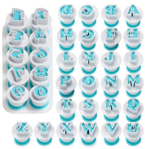 36Pcs Fondant Letter Cutters - Number Cookie Cutter & Alphabet Icing Letter Cutters, Biscuit Stamp Embosser Moulds, Baking Tools for Cake Decorations, Baby Shower & Birthday Party