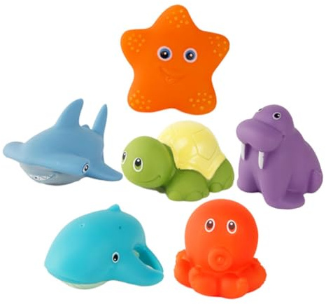 HANABASS 6pcs Heat Color Changing Bath Toy for Toddlers Floating Cartoon Animal Water Temperature Indicator Squeezing Bath Toys for Boy Girl and Young Boy Girl