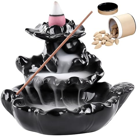 WIYETY Brûleur d'encens à refoulement avec 40 cônes d'encens en céramique, cascade, pour la méditation, la maison, le yoga, la décoration de salon