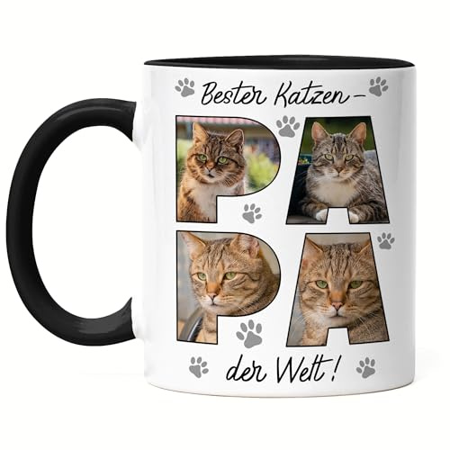 Kiddle-Design Bester Katzenpapa Tasse, Personalisierte Fototasse für Katzenbesitzer & Katzenliebhaber mit Text und Fotos, Katzentasse als Katzengeschenk - Tasse Weiß