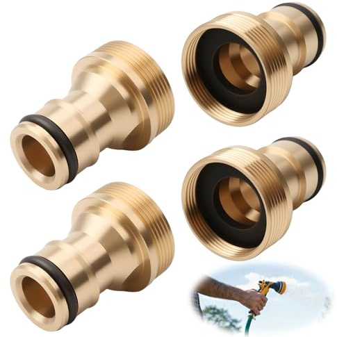 4 Pack Brass Universal Tap Connector Set 22mm Female to 24mm Male Threaded Fittings Adaptor Pipe Joiner Fitting Water Hose Tap Connector Adapter Tool for Kitchen Garden Car Wash Washing Machine
