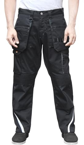 FNT Workwear 211 Heavy Duty Men's Multi Pockets Easy Care Safety Cargo Work Trousers Work Pants with Button & Zip Fly (UK, Waist & Inseam, 38, 31, 1, Black)