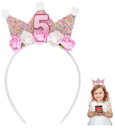 YZROHYI Corona Compleanno Bambino 5 Anni,Corona Happy Birthday Crown GirlFascia Compleanno Donna,Coronas Ragazza,Cappellini Festa Bimbi,Coronas da Principessa per Decorazioni con Fiore Di Rosa