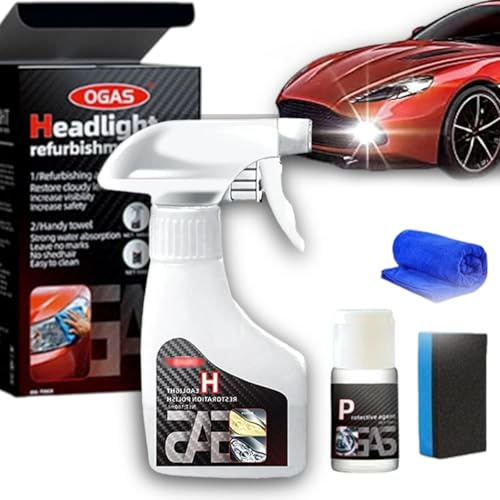 fjaldjfu Headlight Restoration Kit, 2025 Upgrade Scheinwerfer Aufbereitung Set, 180 ml Scheinwerfer Restaurationsspray für Matte & vergilbte Streuscheiben–geeignet für Auto, SUV, Motorrad, LKW (B)
