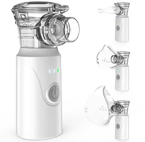 Nigecue Aerosol Portatile Silenzioso Ultrasuoni con Autopulizia e USB-C Ricaricabile Macchina Aerosol per Adulti e Bambini con 2 Maschere e Boccaglio