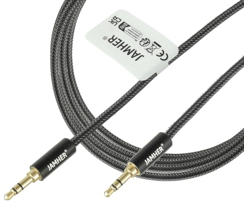 JAMHER 3.5mm Aux Audio Cable Male to Male Nylon Braided Aux Lead for Car Headphone MP3 Player Smartphone Tablet Home Stereos Laptop(3M/9.84ft)