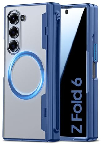 Spugan for Galaxy Z Fold 6 Case with Screen Protector, [Compatible with MagSafe] [Hinge Protection] Military Drop, Slim Shockproof Translucent Protective Phone Case for Z Fold 6 (Anti-Peep Blue)