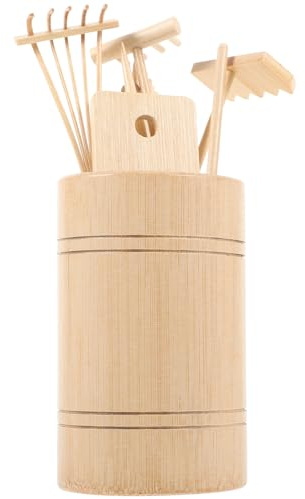 Set de 7 Mini Râteaux de Table à Sable en Bois pour Jardin Zen | Léger et Facile à Ranger, Format Miniature, Teinte Kaki, pour Table Sable et Décor Zen