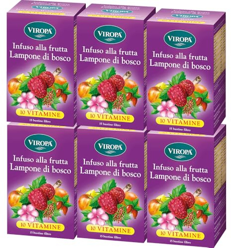 VIROPA Lampone di Bosco BIO – Tisana ai Frutti con Vitamine C, D, E e Gruppo B – 6 Confezioni da 15 Filtri – Gusto Intenso e Naturale – Infuso Biologico e Senza Glutine – Prodotto in Italia