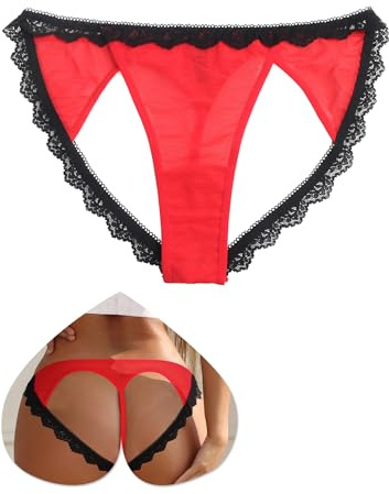 comeondear String Ficelle Femme Sexy Érotique Tanga Ouverte Dentelle Chic Culotte Taille Basse Grande Taille sous-Vêtements Féminin Slip Bresilien Stretch G-String Thong T-Back Underwear Rouge A,XXL