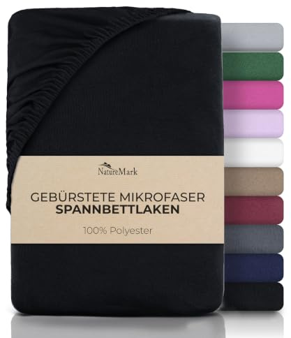 NatureMark Mikrofaser Spannbettlaken – weich, atmungsaktiv und pflegeleicht – hautfreundlich, schnelltrocknend und formstabil - 180x200 cm, Schwarz