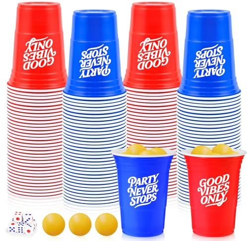 HLHLLSW 60PCS Cup Pong Game Set - 16 Oz Red & Blue Plastic Party Cups for Party Games, College Parties, Graduation Parties, Seasonal Parties, Family Gatherings and Back to School Events (red+blueS1)