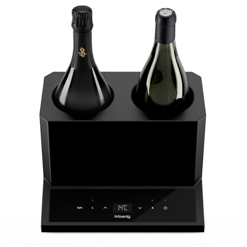 H.Koenig Rafraichisseur à Vin LVX28, 2 bouteilles, Vin Blanc, Vin Rouge, Rosé, Champagne, Jusqu'à 9cm de Diamètre, Température Réglable de 5°C à 18°C, Contrôle Digital, Système Thermoélectrique, 87W